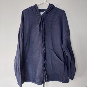 Tilley Cotton Oversized Button Down Hooded Spring Jacket Navy Men's 2XL